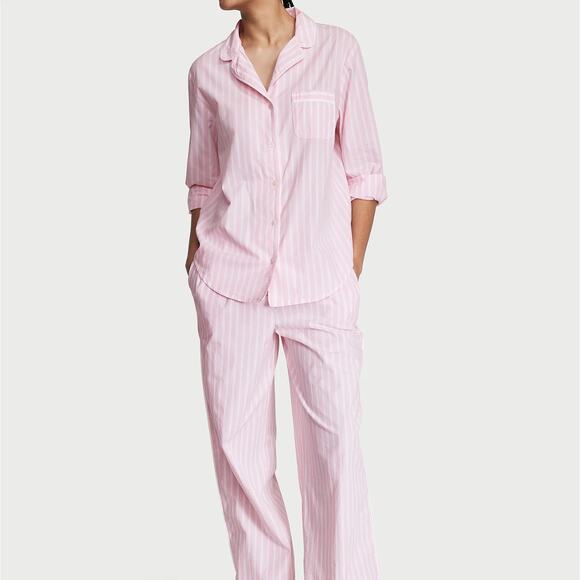 Victoria's Secret 100% Cotton Long Pajama Set XL Short Pretty Blossom Stripes - Picture 3 of 3